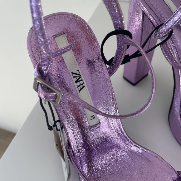 ZARA METALLIC PLATFORM HEELED SANDALS STRAPPY PURPLE - US 8 - Picture 11 of 14